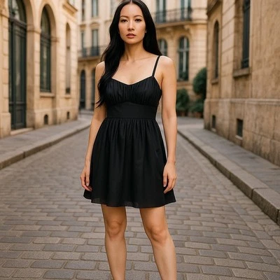 Mini Vestido Babydoll Abercrombie & Fitch Negro Acanalado Gasa Imperio Capricho M Foto 1 de 4