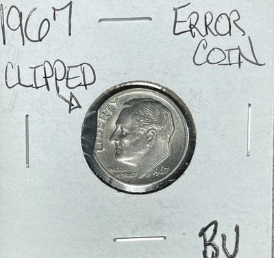 1967 ROOSEVELT DIME ~ BU CLIPPED ~NICE ERROR COIN~ - Image 1 of 4