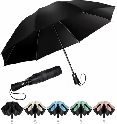 Regenschirm Groß Sturmfest Kompakter Reise für Damen Herren Automatik Taschen - Bild 1 von 4