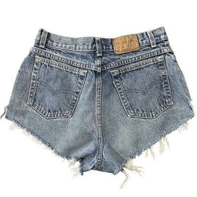 Vintage LEVI’S 90s Denim Shorts Size 11 Cut Offs White Label USA Red Batwing - Image 1 of 4