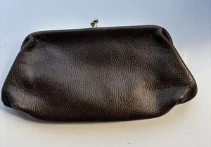 Vintage Unbranded Brown Leather Clutch Handbag Purse With Clasp - Picture 1 of 7