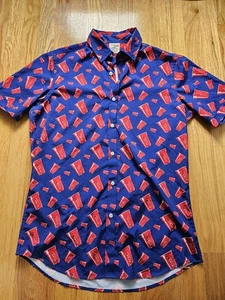 Solo Supports Red Cup Button Down Polo Men's Size Small Collared Shirt Dark Blue - Picture 1 of 6