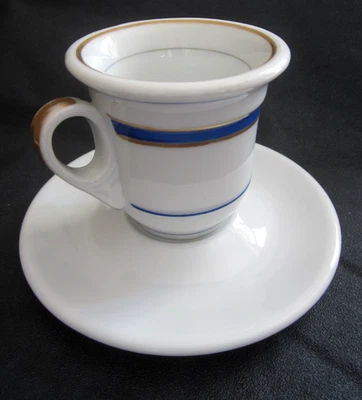 Tasse vrai BRULOT de bistrot et soucoupe porcelaine très épaisse liseré bleu/Or - Photo 1/4
