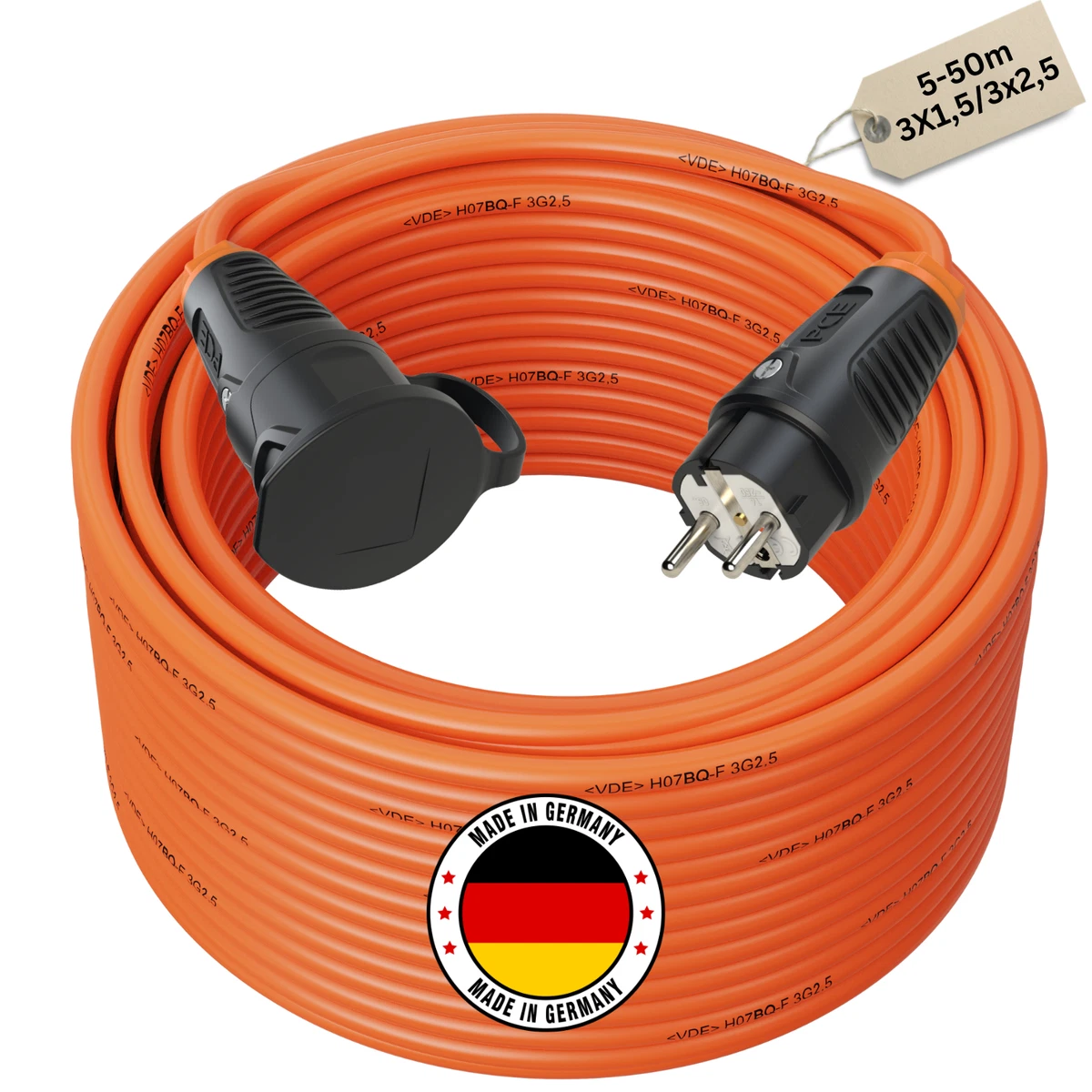 Gummikabel H07RN-F 3G1,5 – 35m Ring, Schwarz, Robust Für Baustelle, Garten, Camping & Boot