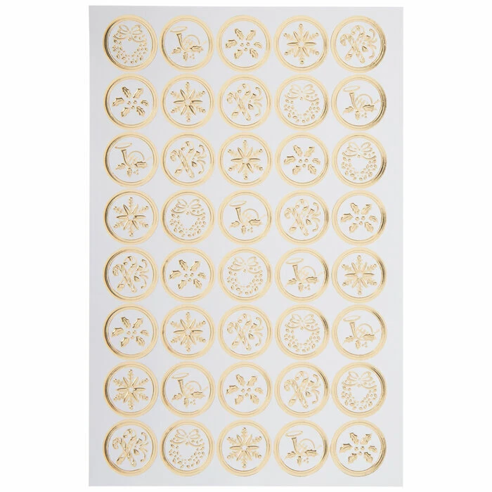 STICKABILITIES Round Christmas Icon Dot Gold Stickers Scrapbook Envelope Seals Cards Crafts