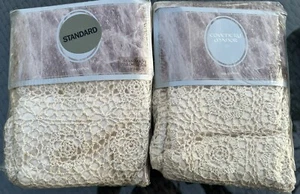 Vintage Crochet Pillow Sham Standard Size Cream Envelope Lot Of 2 - Picture 1 of 3