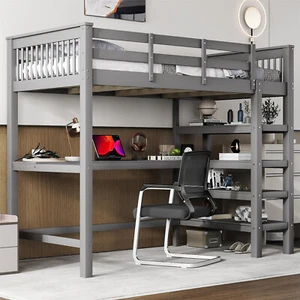 Hochbett mit Unterbett Schreibtisch 90x200 cm Kinderbett Etagenbett Stockbett - Bild 1 von 10