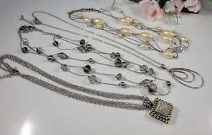 Lot of Necklaces Signed Monet Premiere Design Faux Pearl Multi Strand Crystal - Picture 1 of 13