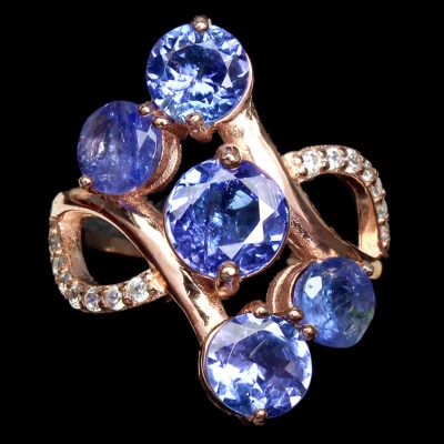 925 Anello Argento Sterling Rotondo Blu Tanzanite 6mm Naturale Gemma Gioielli 6 - Immagine 1 di 4
