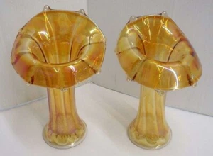 Vintage Carnival Imperial Marigold "MORNING GLORY" Jack In The Pulpit  Vase( X2) - Picture 1 of 4