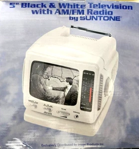 Vintage Suntone 5" Black and White Analog Television w/ AM/FM Radio & A/V Input - Picture 1 of 3