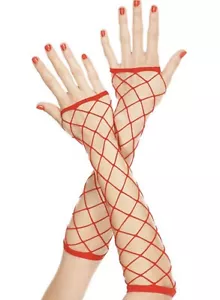 Red Net Gloves, Fishnet Gloves, Costume Gloves, Fingerless Gloves, Arm Warmers - Picture 1 of 4
