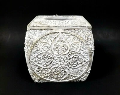 NUEVO SERVILLETERO RAYMOND WAITES ANTIGUO BLANCO, RESINA TALLADA 3D, CAJA DE PAÑUELOS, CUBIERTA Foto 1 de 4