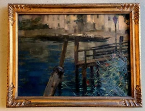 ANTICO QUADRO OLIO Giovanni Beltrami PAESAGGIO LACUSTRE PONTILE Scapigliatura - Foto 1 di 13