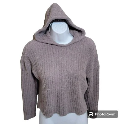 Hazel Moon Sweater, Women S, Taupe Chenille Hoodie, Cropped, Ribbed,  - EUC - Image 1 of 4