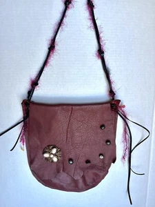 Red Leather Artisan Crossbody Purse 2 Janes Bejeweled 32.5” Boho Chic Pre Owned - Picture 1 of 24
