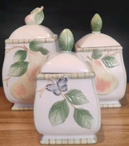 Fitz And Floyd Sommer Hill 6 Piece Canister & Lid Set Pears On Top - Picture 1 of 6