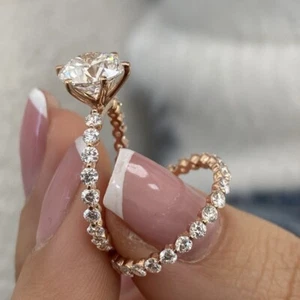 2CTW Round Cut VVS1 Moissanite Matching Wedding Band Ring 14k Yellow Gold Plated - Picture 1 of 9