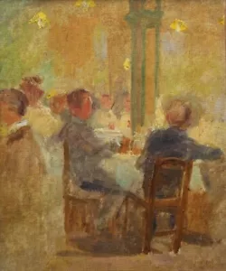 Duxa, Carl- Im Kaffeehaus- Öl auf Leinwand signiert um 1915 - Bild 1 von 1