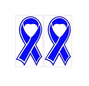 2 -2.25"x4"Dk Blue Ribbon-COLON Cancer Awareness-Vinyl Decal sticker cell device - Picture 1 of 1