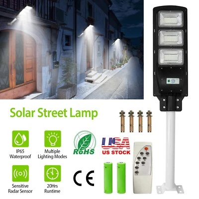 60W/90W Commercial LED Solar Street Light Dusk to Dawn Motion Sensor Lamp + Pole - Image 1 of 4