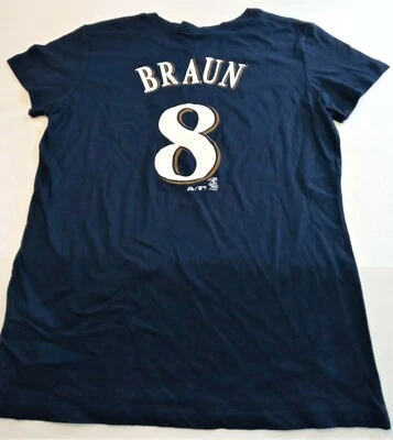Camiseta de béisbol Ryan Braun Milwaukee Brewers #8 camiseta azul oscuro ¡Nueva! Damas LG Foto 1 de 2