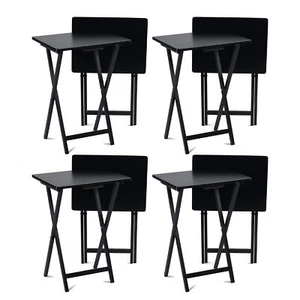 PJ Wood Portable Folding TV Snack Tray Table Desk Stand, Black (8 Piece Set) - Picture 1 of 10