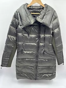 BCBG MaxAzria Olive WIDE COLLAR Down Puffer LONG Coat Jacket Womens M Medium - Picture 1 of 11