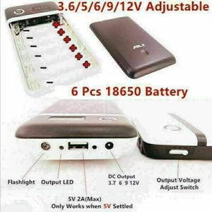 Mobile Power Bank USB DC 6x18650 Battery Charger Car Jump Starter 3.6/5/6/9/12V - Photo 1 sur 3