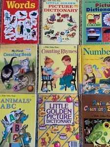 Little Golden Book Lot of 9 Vtg Counting Numbers Words Rhymes Picture Dictionary - Picture 1 of 5