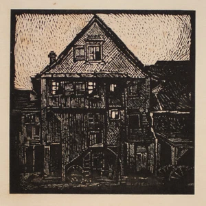 Fritz-Helmuth Ehmcke Haus in Staad Expressionismus Holzschnitt unsigniert 1898 - Bild 1 von 4