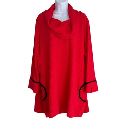 Top túnica texturizada cuello capucha Ali Miles talla 1X fluido elástico cómodo vacaciones Foto 1 de 4