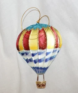 Metalldose Heißluftballon Weihnachtsschmuck Mehrfarbig Gold & Blau Glitzer 5" - Bild 1 von 2