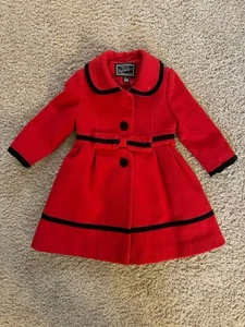 Vintage Rothschild Girls Red Wool Dress Coat Sz 4 Black Velvet Holiday Princess - Picture 1 of 10
