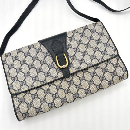 Gucci borsa a tracolla vintage GG Supreme PVC oro navy autentica 0034