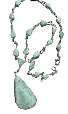 Collar 18" Piedra Larimar Azul Envuelto en Plata de Ley 1.75" Colgante Nuevo Sin Etiquetas Foto 1 de 4