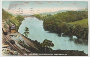 Train Railroad SCHUYLKILL RIVER Cinder Bank Aerial Reading PA Postcard DB 1907 - Picture 1 of 2