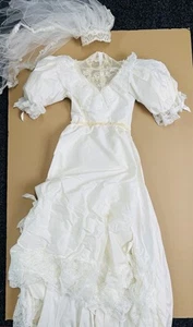 Vintage Alfred Angelo Bridallure Union Made Wedding Bridal Dress Size 6-8 W/ Hat - Picture 1 of 13