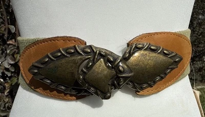 Vintage Day-Lor Womens Metal/Leather Buckle Stretch Belt Brass Buckle NWT S/M - Image 1 of 4