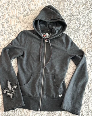 Twisted Heart Zip Up Hoodie with Fluer Design Size Small - Image 1 of 4