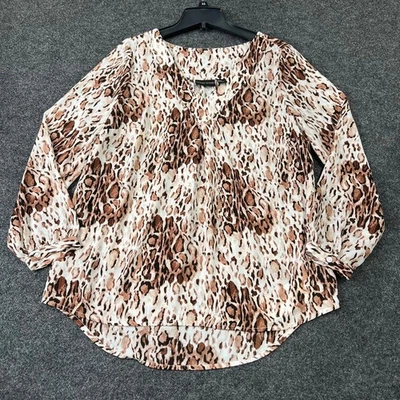 Top de manga larga con estampado animal Adrienne Vittadini para mujer talla S marrón Foto 1 de 4