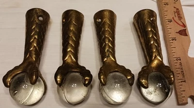 4 Antique Cast Iron Claw Feet With Glass Balls 4 Inch For Furniture - Image 1 of 4