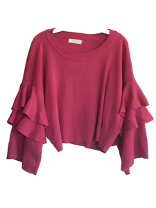 ELODIE LOVELY DARK RED CROPPED SWEATER TOP RUFFLED SLEEVE WOMENS PLUS SIZE XL - Bild 1 von 6