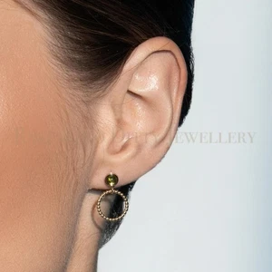 Peridot Hoop Earrings Real 14K Yellow Gold Shiny Circle 2.00 gr Elegant Gift - Picture 1 of 9
