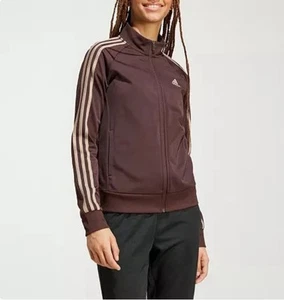 Adidas Women Essentials Warm-Up Tricot Slim 3 Stripes TrackJacket Shadow BrownXL - Picture 1 of 4
