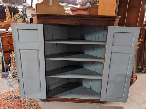 Antique Early Pennsylvania Corner Jelly Cupboard/ Corner Cabinet Cover