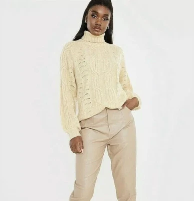 In The Style X Naomi Genes Cable Knit Roll Neck Jumper Stone Ivory UK Size 14 - Image 1 of 4