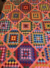 Vintage handmade ColorFul postal stamp patchwork quilt top upholstery 