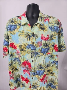 George Hawaiihemd Erwachsene 2XL blau rosa Flamingo Camp leicht Strand Herren - Bild 1 von 15