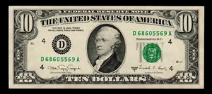 1988 A $10 Federal Reserve Note Almost Uncirculated Free shipping {C202} - Picture 1 of 2